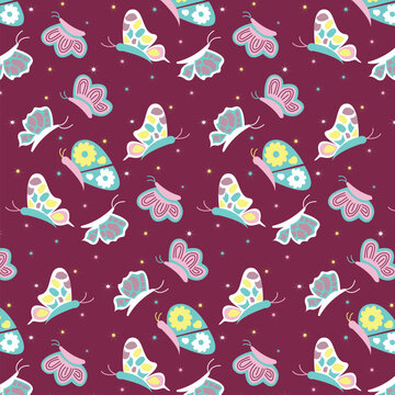 seamless pattern with birds and flowers and butterflies