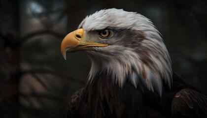 Naklejka premium Bald eagle perched majestically, talons ready to strike generated by AI