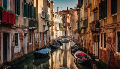 Fototapeta na wymiar Venice canal reflects tranquil dusk journey romance generated by AI