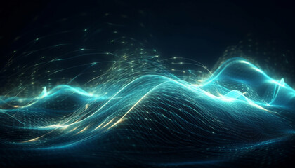 Electric blue waves flow in futuristic fantasy generated by AI
