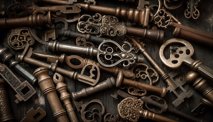 Rustic old brass key, part of set generated by AI