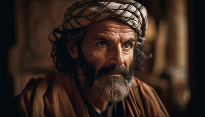 Fototapeta premium Serene senior man, confident spirituality outdoors generated by AI