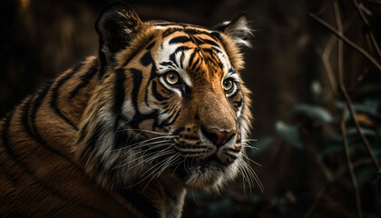 Bengal tiger fierce stare, nature beauty shines generated by AI