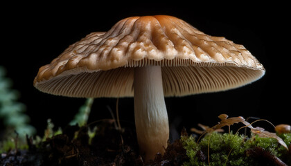 Edible mushroom cap, slimy toadstool in nature generated by AI