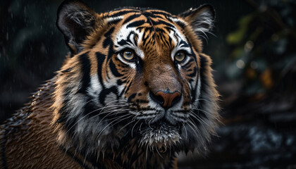 Fototapeta premium Majestic Bengal Tiger, Staring Intensely in Forest generated by AI