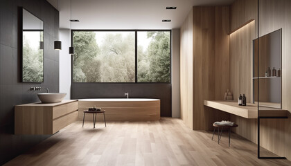 Luxury modern bathroom design, elegant and comfortable space generated by AI