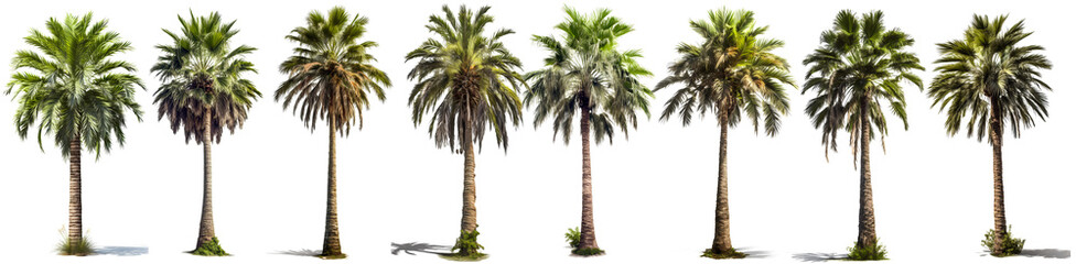 tall palm tree PNG. set of tall palm trees isolated on blank background PNG