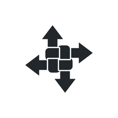 flat vector image on a white background, four intertwined arrows pointing in different directions, business icon