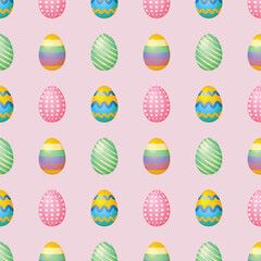 Seamless pattern. Pattern with Easter eggs. Easter eggs of different colors on a green background. Easter pattern for the print. Vector