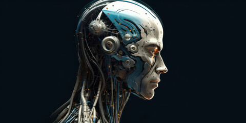 The Integration of Man and Machine: Technologically Improved Human Head. Generative AI