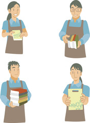 本屋で働く人々の素材