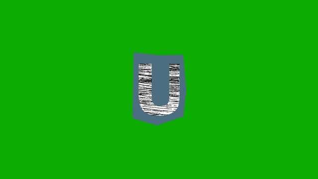 Letter U animation with line scratches on a grey background in a green screen.