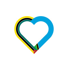 unity concept. heart ribbon icon of mozambique and tanzania flags. vector illustration isolated on white background