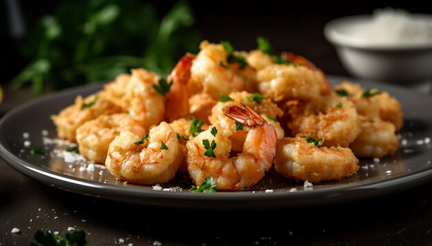 Grilled tiger prawn and shrimp appetizer plate generated by AI