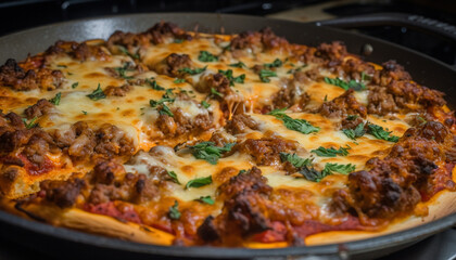 Mouth watering gourmet lasagna with melted mozzarella generated by AI