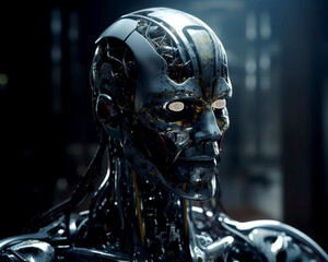 Humanoid robot with glowing eyes