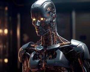 Fototapeta premium Humanoid robot with glowing eyes