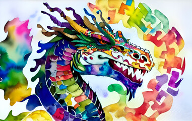 colorful watercolor illustration of a dragon