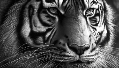 The majestic tiger stares, striped beauty shown generated by AI