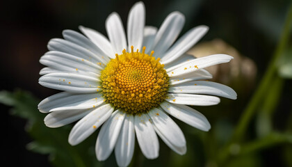 Obraz premium Daisy petals, vibrant yellow in black background generated by AI