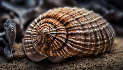 Spiraling shell showcases natural beauty near the shore generated by AI
