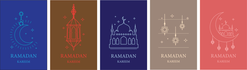 Fototapeta na wymiar A set of vector illustrations of Ramadan Kareem. Islamic greeting card template with ramadan for wallpaper design. 