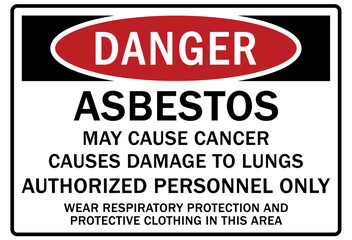 Fototapeta premium Asbestos chemical hazard sign and labels may cause cancer. Cause damage to lungs. Authorized personnel only.