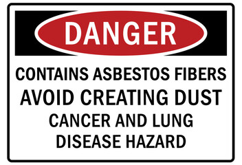 Fototapeta premium Asbestos chemical hazard sign and labels contains asbestos fibers. Avoid creating dust. Cancer and lung disease hazard