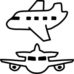 正面と横を向いている飛行機のアイコン風イラスト2点セット