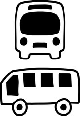 正面と横を向いているバスのアイコン風イラスト2点セット