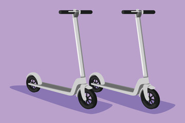 Graphic flat design drawing stylized electric scooter logo, label, icon, symbol. Sustainable transport. Citizen kick scooter. Eco transportation for urban lifestyle. Cartoon style vector illustration