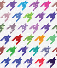 Vector white seamless pattern with colorful houndstooth and stars