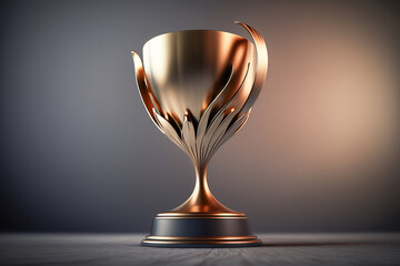 Single golden winner champion trophy cup in dark background. Created with Generative AI technology.