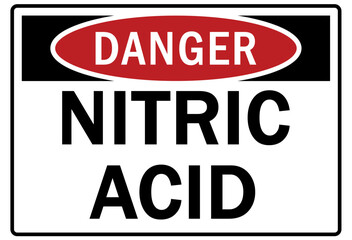 Acid chemical warning sign and labels nitric acid