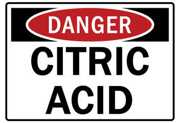 Acid chemical warning sign and labels citric acid