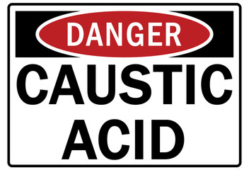 Acid chemical warning sign and labels caustic acid