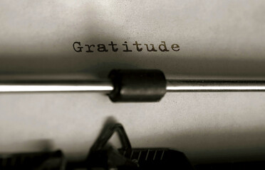 Text Gratitude typed on retro typewriter