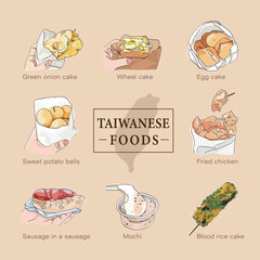 Taiwanese famous street foods collection.