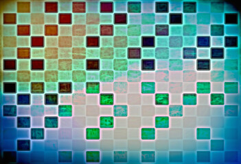 colorful green and blue square tiles