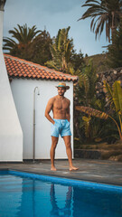 boy relaxing un the pool