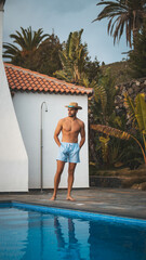 boy relaxing un the pool