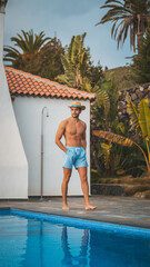 boy relaxing un the pool