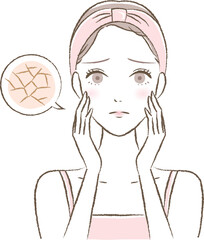 肌の乾燥を気にする女性のイラスト © Takae