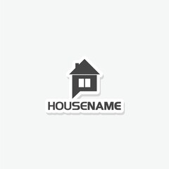Home and talk logo. House with chat or message symbol  sticker icon
