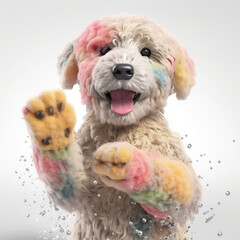 Cachorro tomando banho no Pet Shop criado por IA - obrazy, fototapety, plakaty