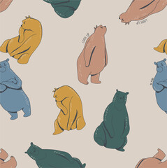 seamless pattern with animals, cute drawing, vector graphic design for t-shirt, anime