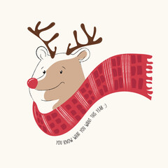christmas deer, cute animal drawing, vector graphic design for t-shirt, anime