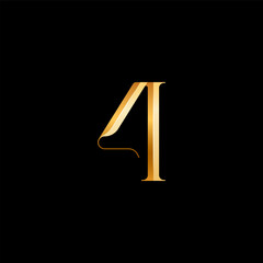 3d number 4 serif alphabet, beautiful elegant golden font classic perfect for logotypes, wedding invitations, or fashion or perfume design, brand etc, vector illustration 10EPS