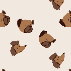 seamless pattern with dog, cute drawing, vector graphic design for t-shirt, anime