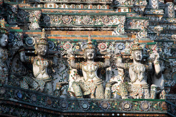 Decorative elements on facade of Wat Arun, Temple of Dawn in Bangkok